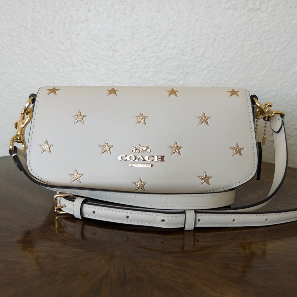 Nw/oT Coach Andrea Star Print White and Gold Crossbody